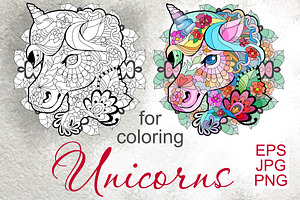 Unicorns for coloring, an Animal Illustration by Watercolor fantasy