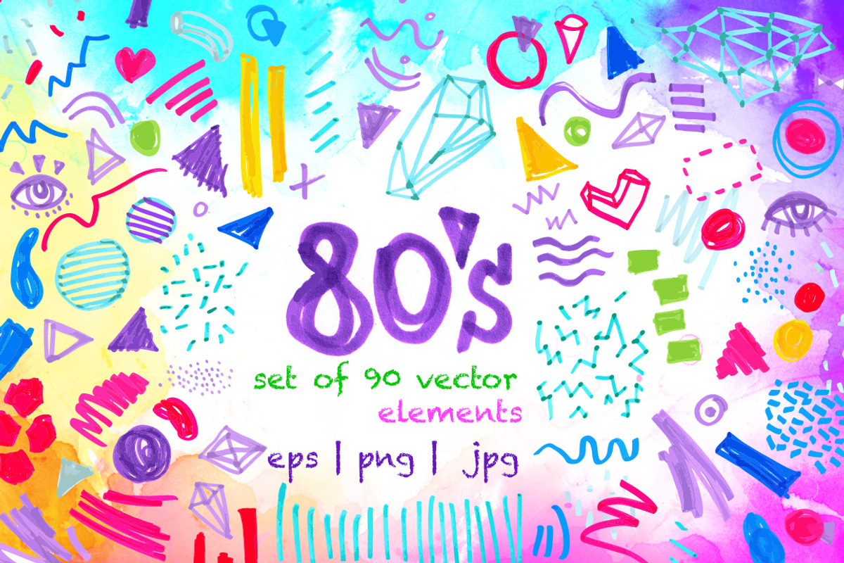 80's Style: 90 Vector Elements, an Illustration by Varvara Gorbash