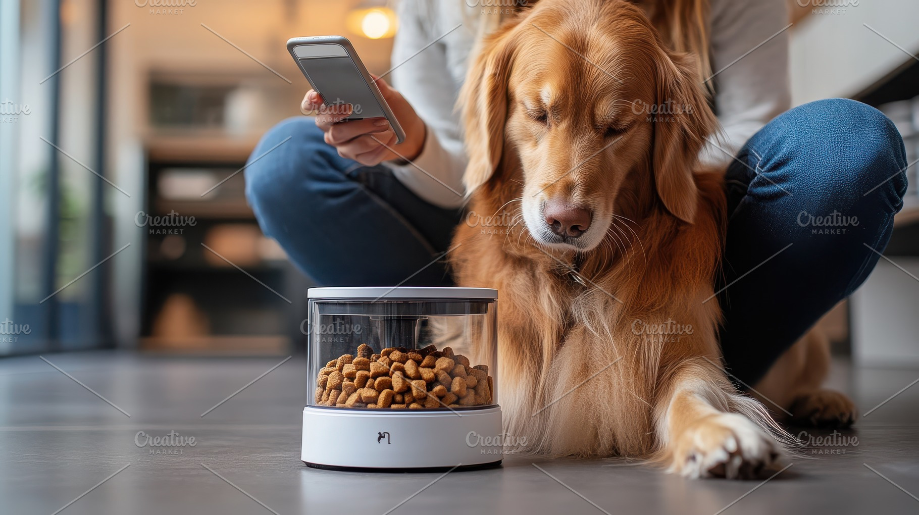 Dog Waits by Automatic Feeder while, an Animal Photo by Pixeness Studio