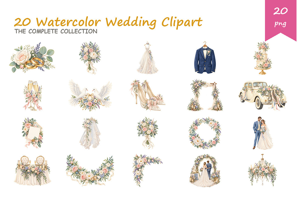 Watercolor Wedding Clipart, a Decorative Illustration by BerryPieArt (Photo 2 of 4)