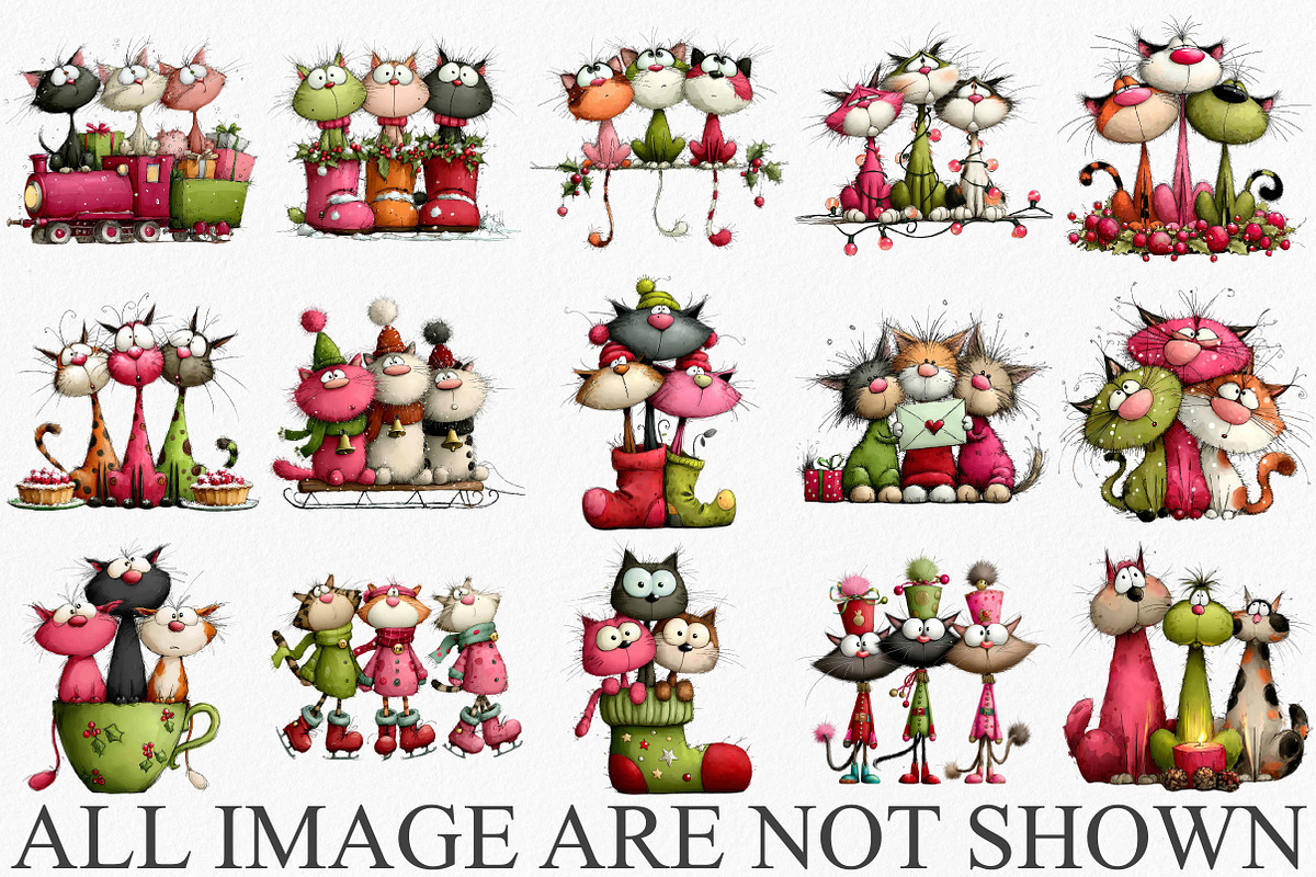 Whimsical Christmas Cats Clipart, an Illustration by Canvas Craft (Photo 3 of 6)