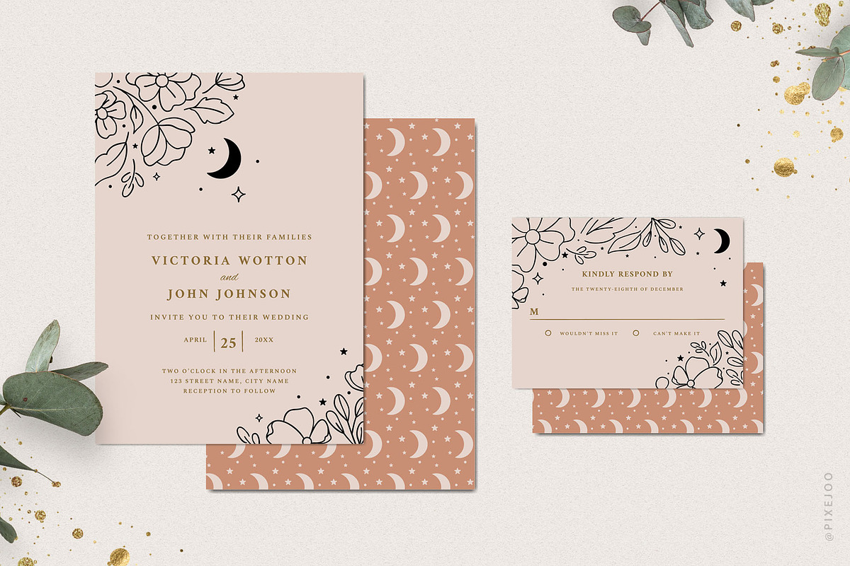 Rustic Boho Wedding Suite, a Stationery Template by Pixejoo (Photo 3 of 7)