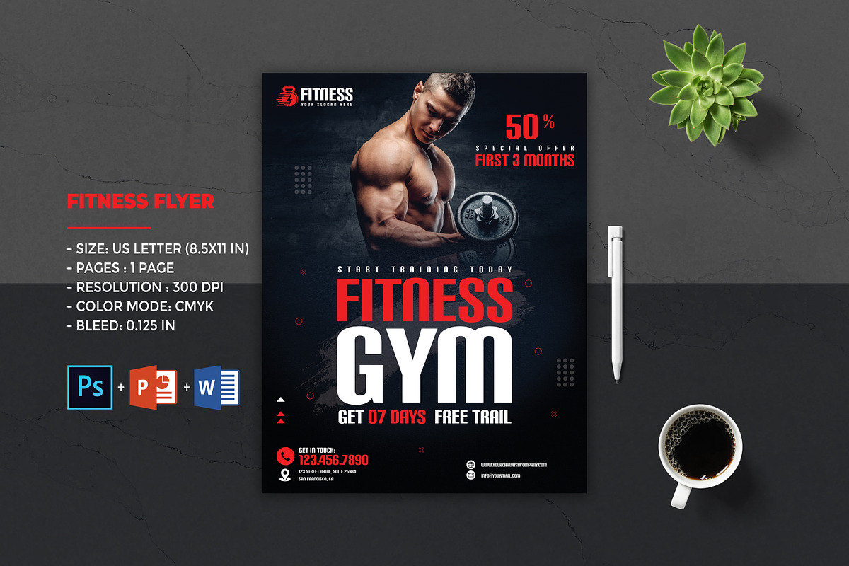Fitness Flyer Template | Gym Flyer, a Flyer Template by Designscozy (Photo 1 of 5)