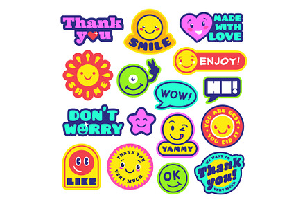 Trendy happy stickers, hippie, a Background Graphic by LadadikArt