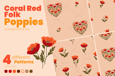 Coral Red Folk Poppies