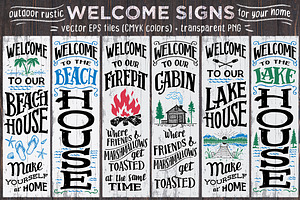 Outdoor Hand-drawn Welcome Signs Set