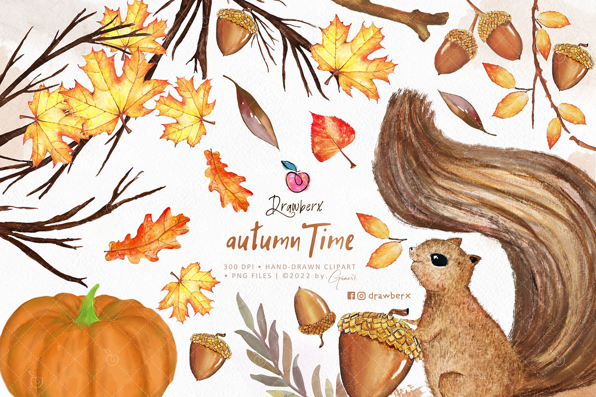 Watercolor Fall forest, squirrel 008, an Illustration by Drawberx (Photo 1 of 8)
