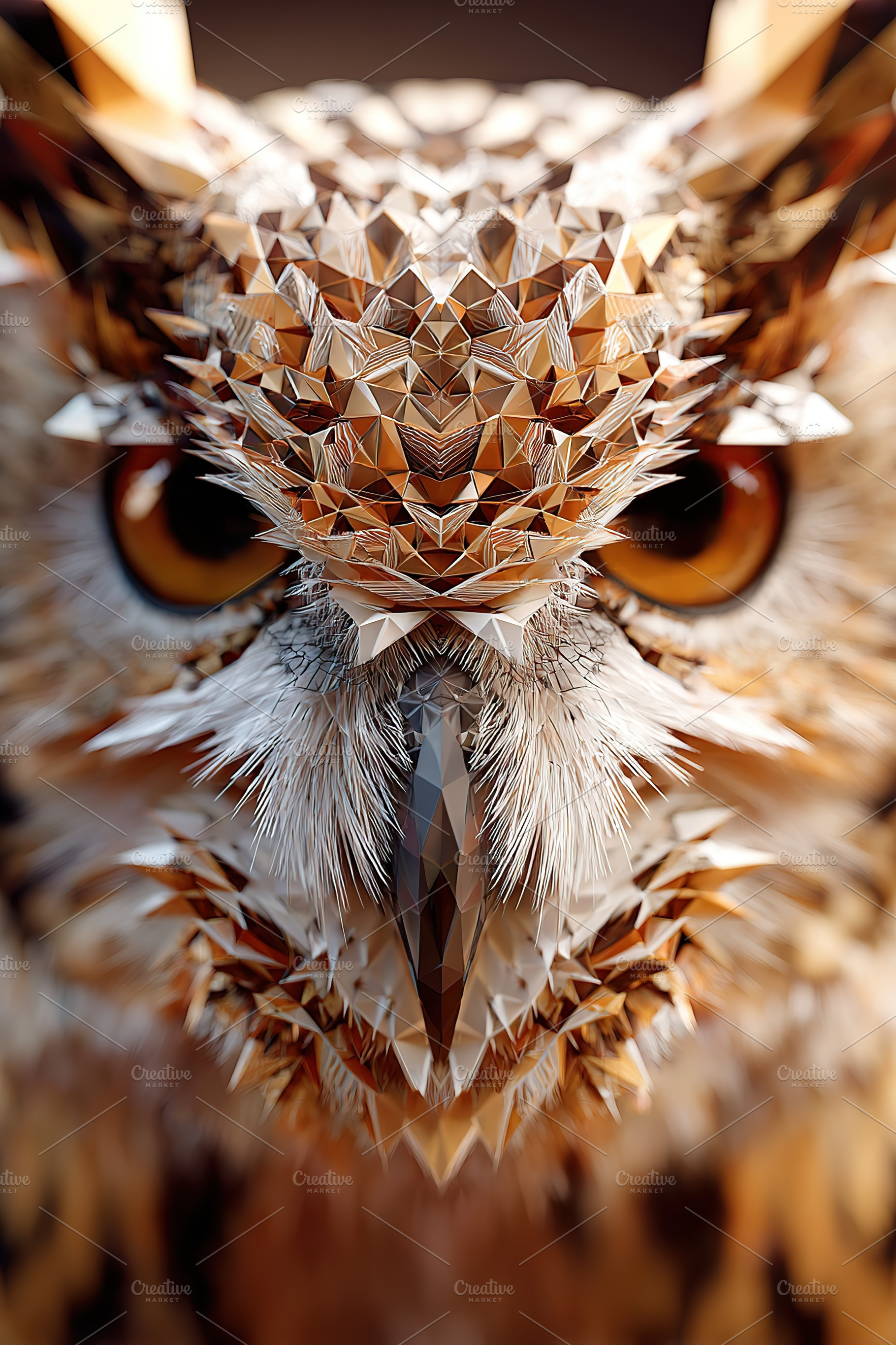 Intricate polygonal owl design showcasing stunning textures and patterns in nat, an Animal Photo by AlyaAnd