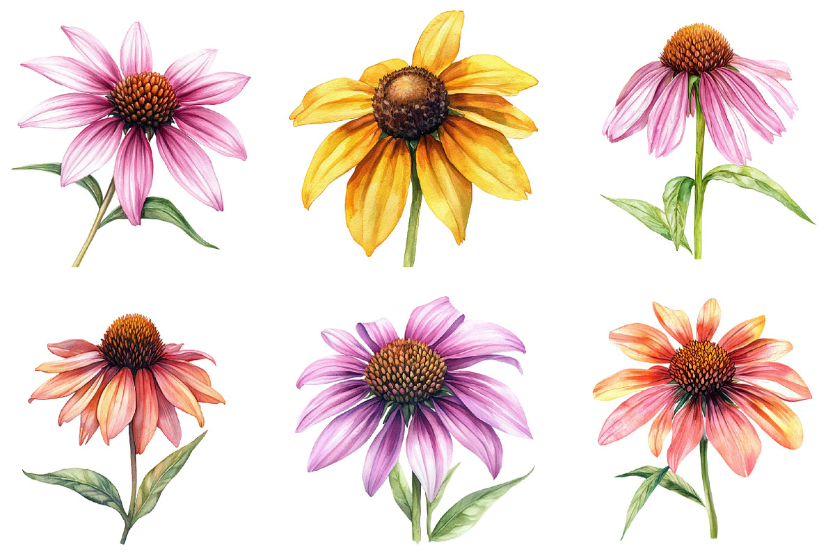 Coneflower Watercolor Clipart, an Illustration by SinaCreation (Photo 4 of 5)