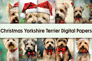 Christmas Yorkshire Terrier Digital, a Background Graphic by AdriOP