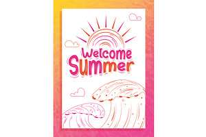 Welcome summer poster with sunrise, an Object Illustration by studioDK
