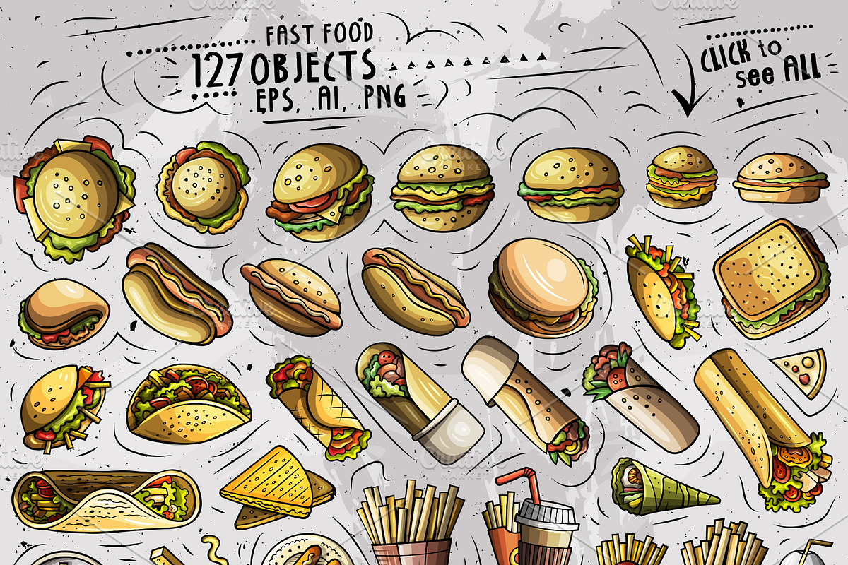 Fast Food Cartoon Objects Set, an Object Graphic by BALABOLKA (Photo 2 of 4)