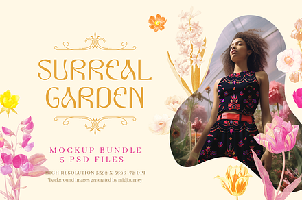 Surreal garden mockup bundle - 5 psd
