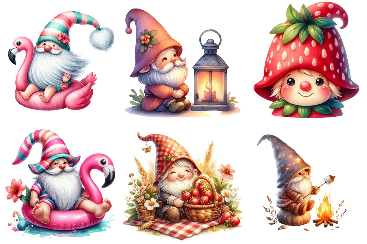 Watercolor Summer Gnome Clipart, an Illustration by DreamPrint404 (Photo 6 of 6)