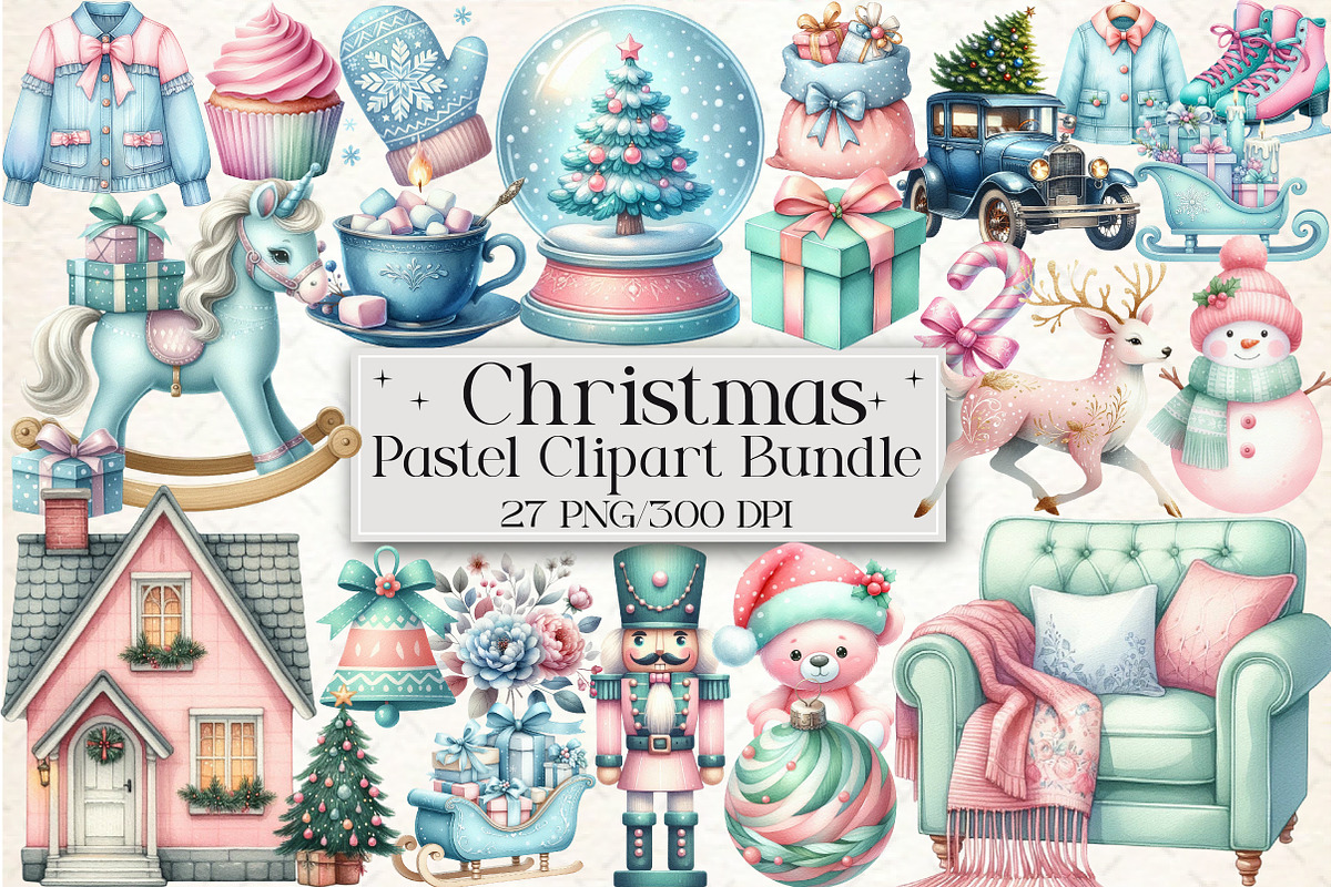 Pastel Christmas Clipart Bundle, an Illustration by Libby Wishes (Photo 1 of 6)