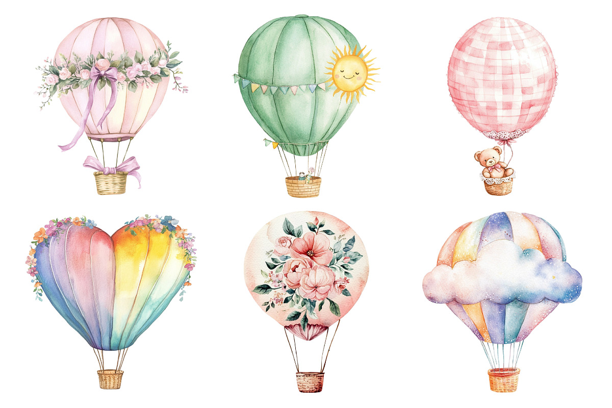 Pastel Hot Air Balloons Clipart, an Illustration by Daily.Designs (Photo 2 of 5)