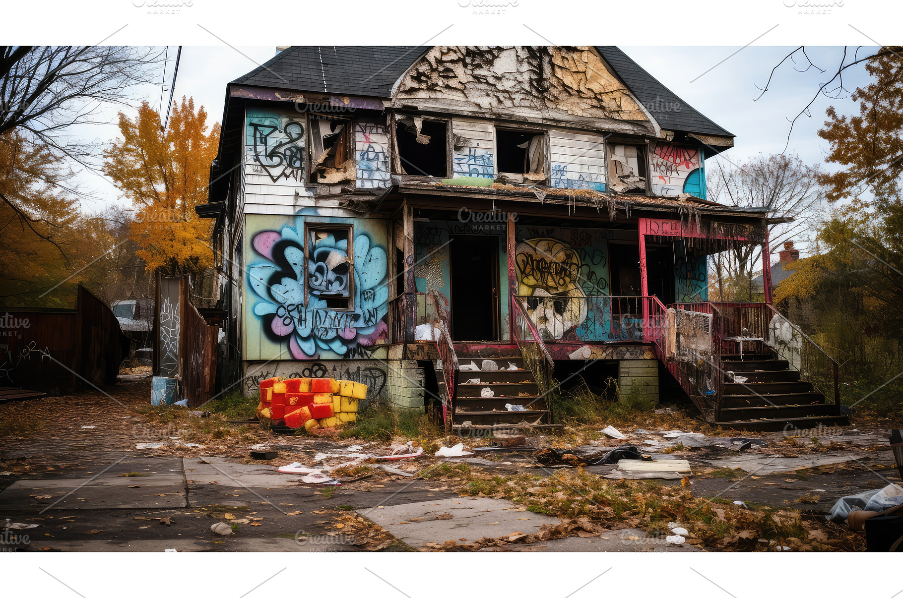 neglected run-down house ai, an Industrial Photo by pikepicture