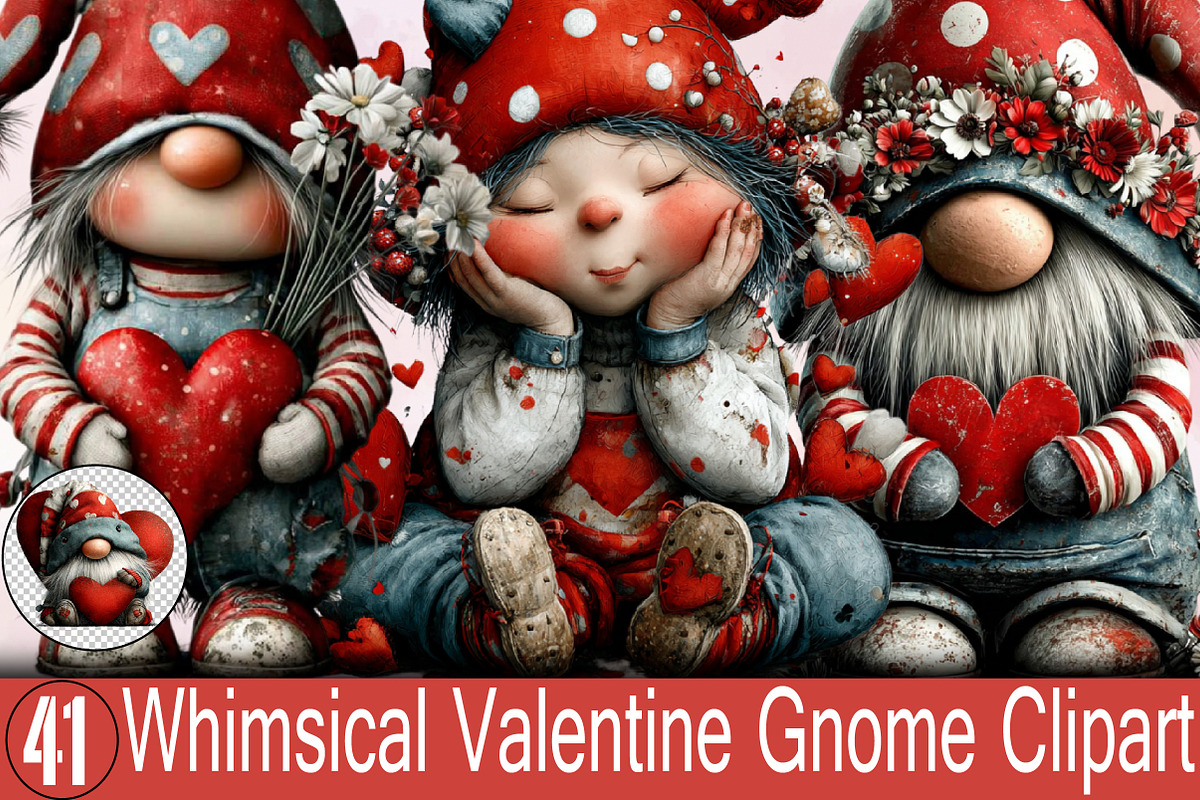 Whimsical Valentine Gnome Clipart, an Illustration by SVGArt (Photo 1 of 7)