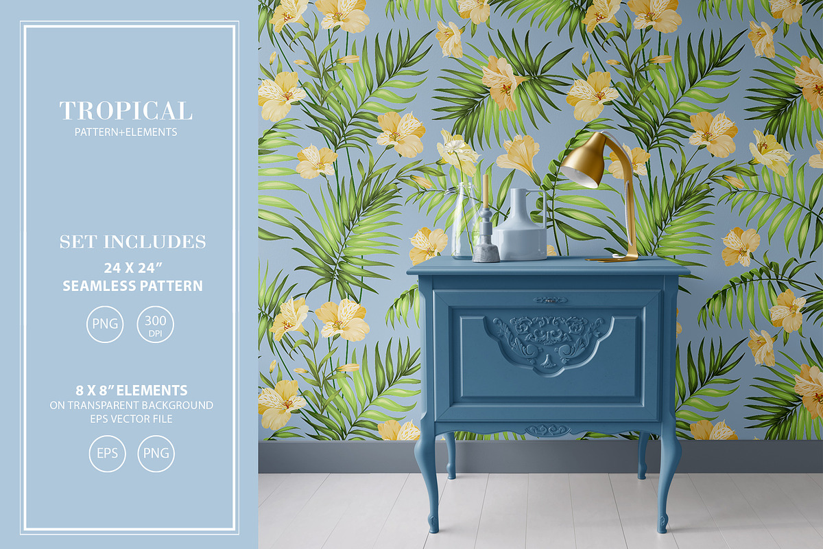 Seamless pattern of tropic flowers., a Pattern Graphic by Kotkoa (Photo 2 of 7)