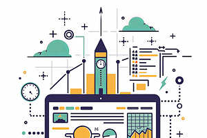 Illustrative digital analysis concept with charts and technology on computer sc, an Illustration by AS photostudio