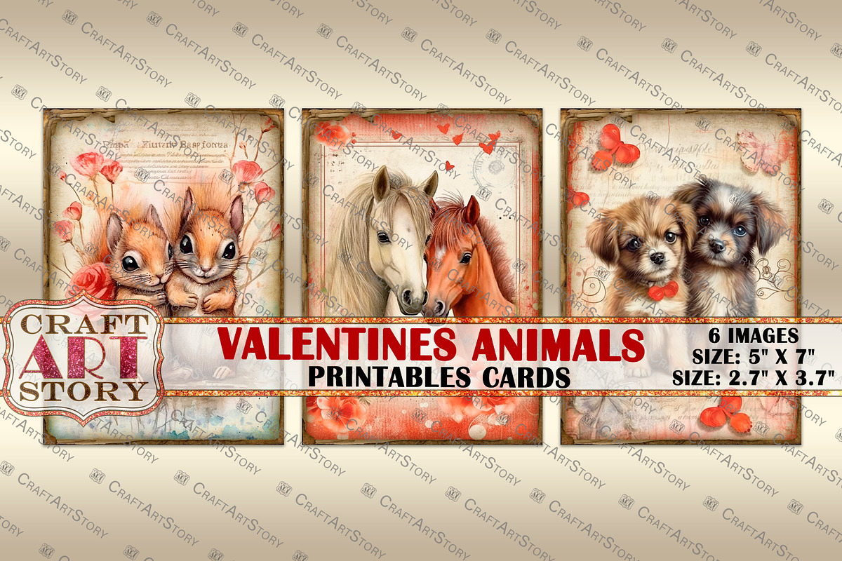 Valentines animals Valentine cards, an Animal Illustration by CraftArtStory (Photo 2 of 3)