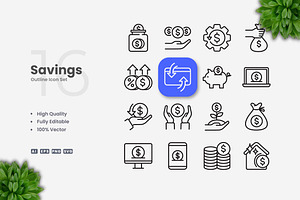 Savings Outline Icons, an Outline Icon by Upnowgraphic