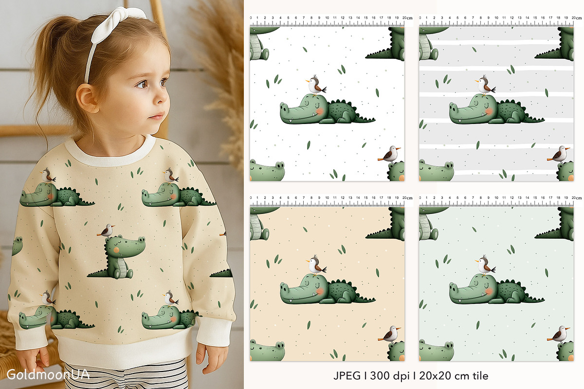 Crocodile Dreams Patterns & Clipart, an Animal Illustration by GoldmoonUA (Photo 2 of 5)