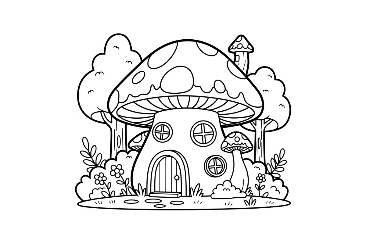 Whimsical Mushroom House Line Art bu, an Illustration by Designs_River (Photo 15 of 51)