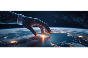 Futuristic digital hand interacting, an Illustration by tilialucida