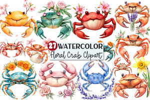 Cute Floral Crab Clipart, an Illustration by Rose Art
