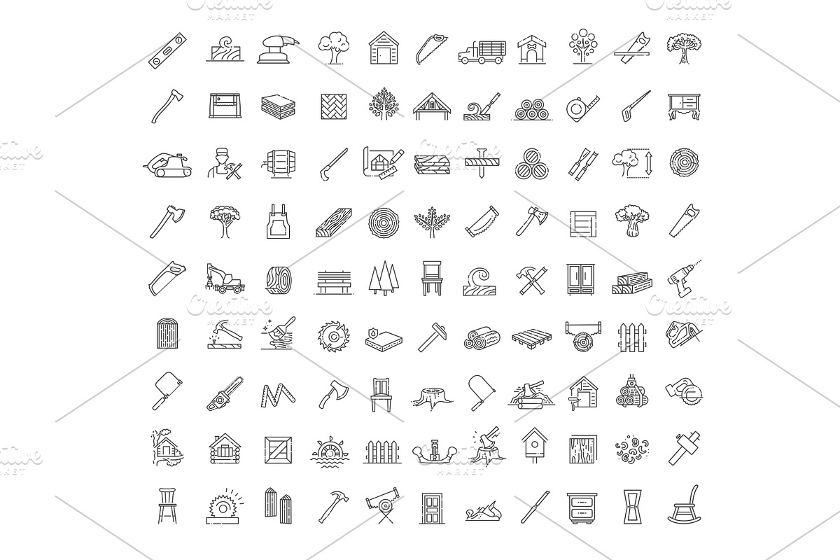 Logging, sawmill line icons, an Outline Icon by Tettygreen (Photo 1 of 2)
