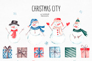 Watercolor Christmas City Clipart, a Texture Illustration by YuliyaArtGarden (Thumbnail 3 of 12)