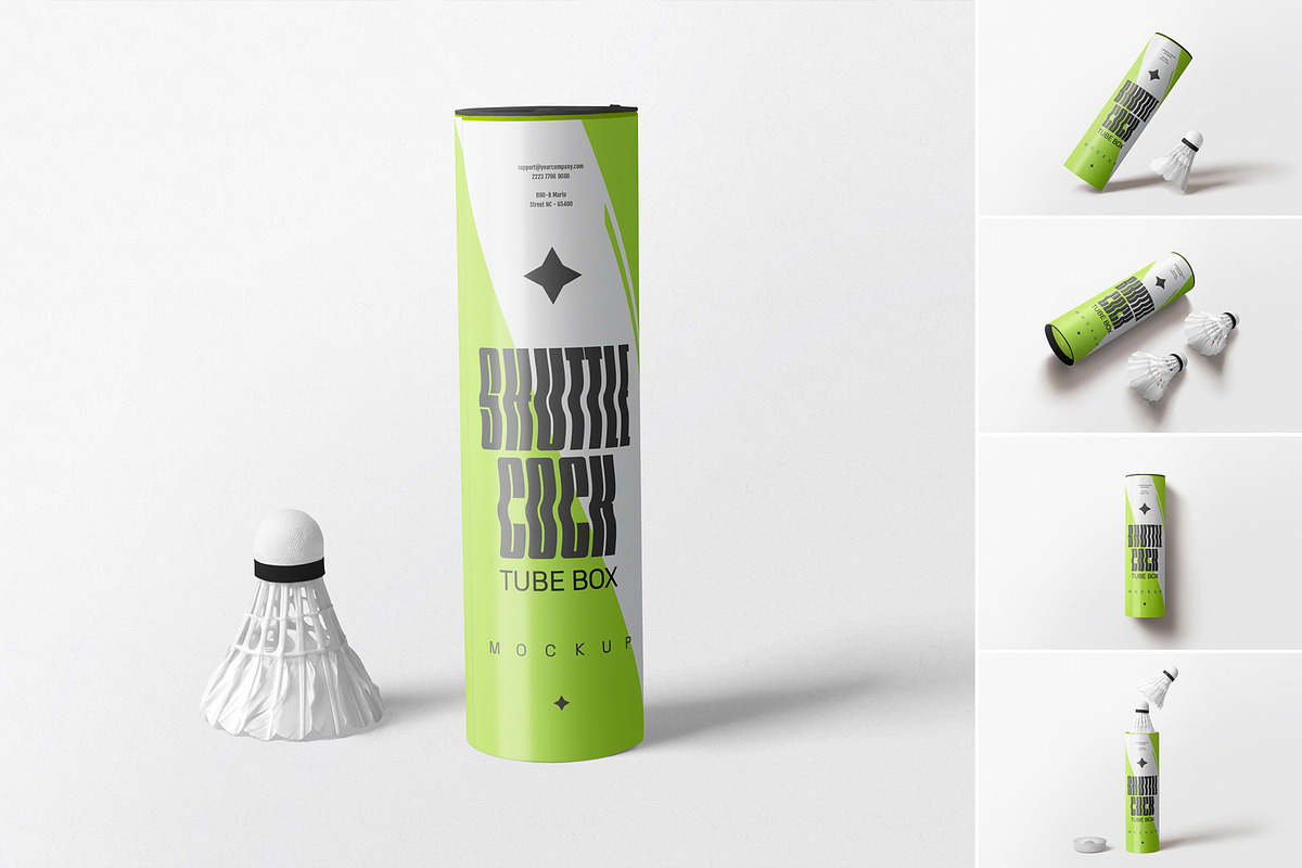Shuttlecock Tube Box Mockup, a Product Mockup by MockupCraft