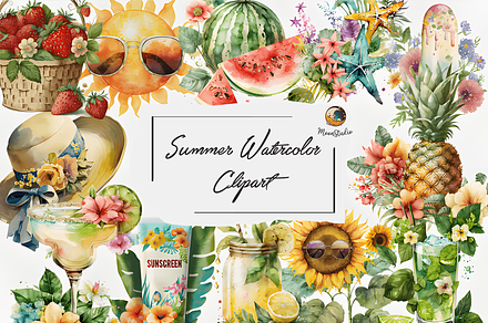 Summer Watercolor Clipart, a Graphic by Moon Studio