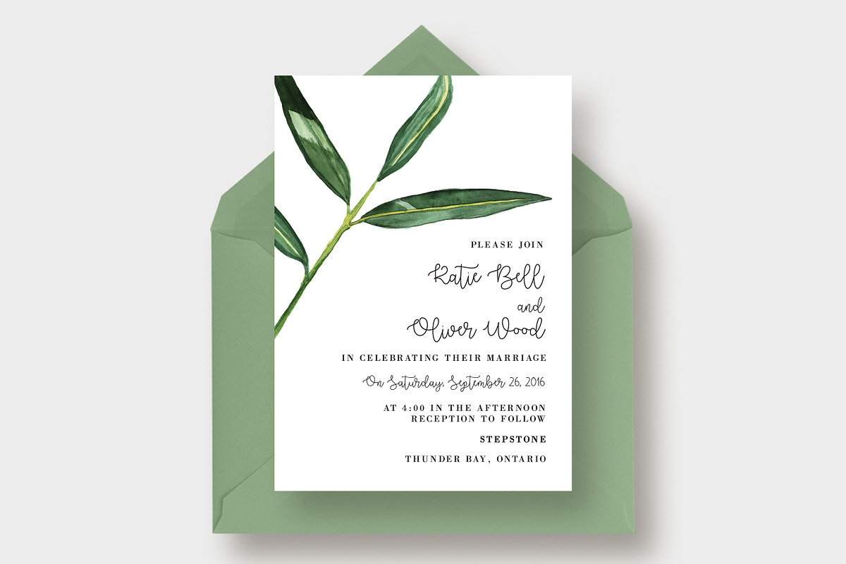 Watercolor Leaf Wedding Suite, an Invitation Template by Knotted Design (Photo 2 of 4)