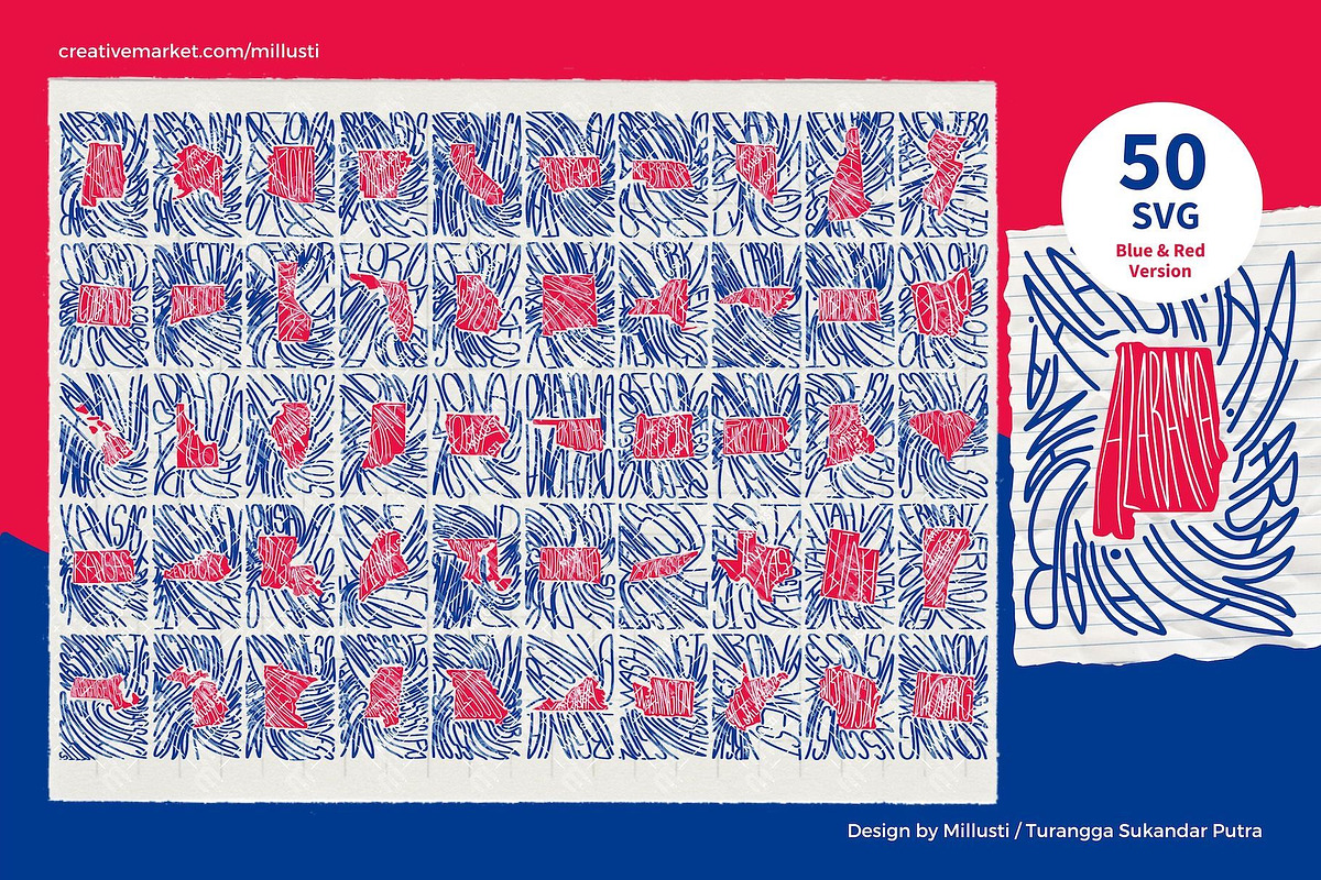 50 USA States Map Typography SVG, an Object Graphic by Millusti (Photo 2 of 9)