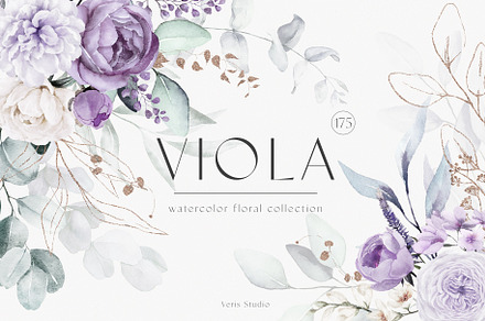 Violet Watercolor Floral Alphabet, a Decorative Illustration by Veris Studio