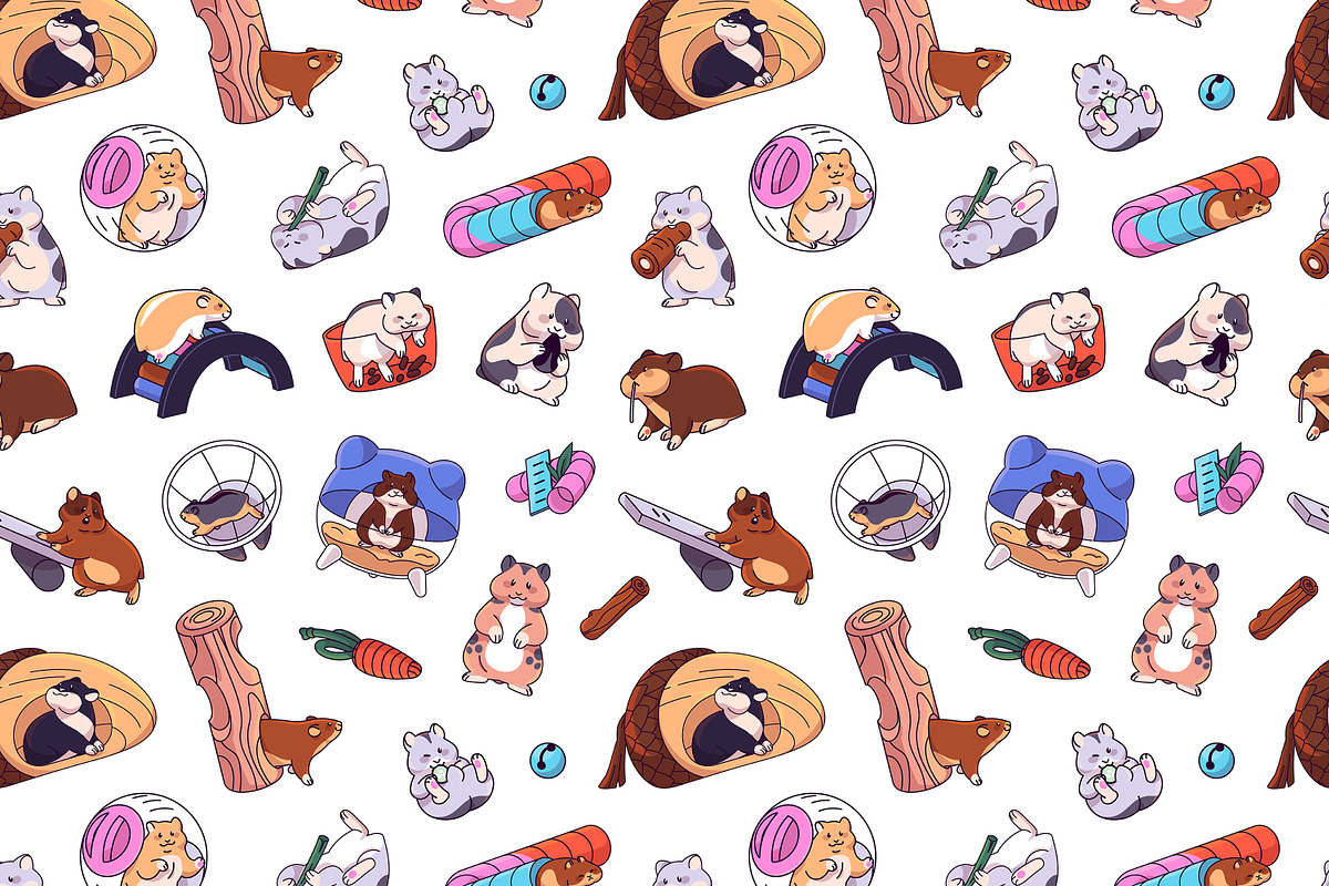 Cute hamster equipment set, pattern, an Animal Illustration by PaperTrident (Photo 4 of 5)