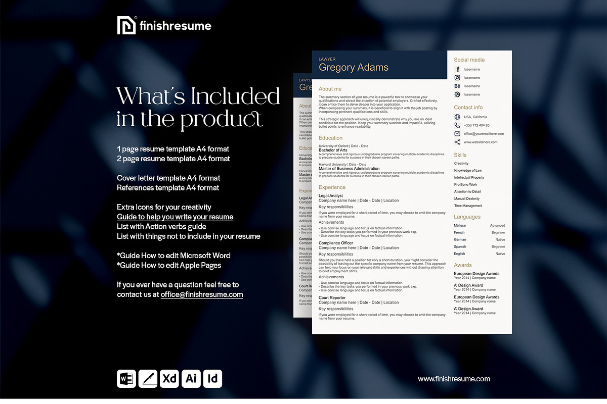 Lawyer resume template, a Resume Template by FinishResume (Photo 4 of 11)