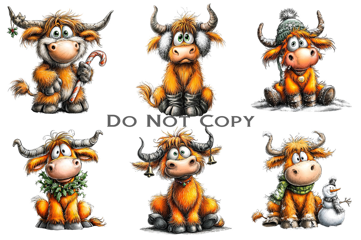 Funny Christmas Highland Cow Clipart, an Illustration by Craft Nest (Photo 6 of 8)