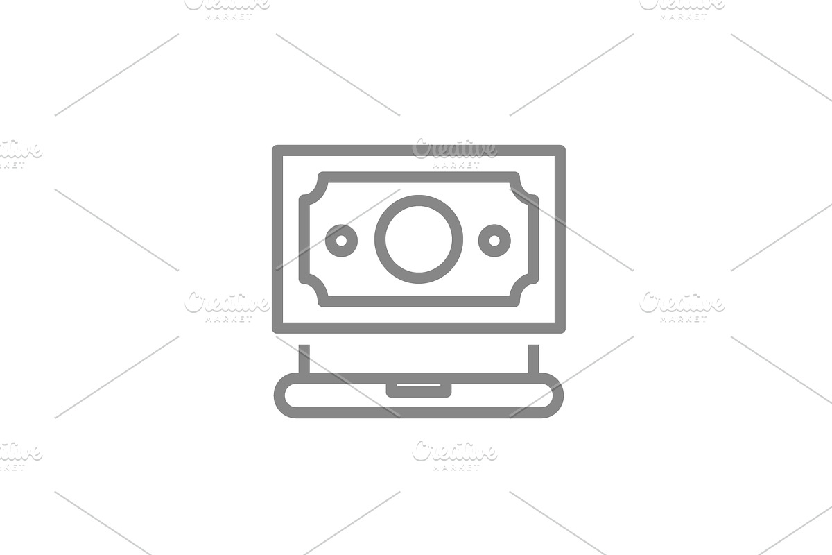 Money bill with laptop line icon, an Object Illustration by GraphiShop
