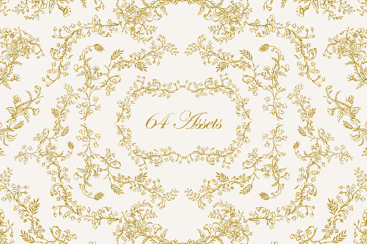 Gold Chinoiserie Floral Clipart Pack, a Decorative Illustration by Century Library (Photo 2 of 11)