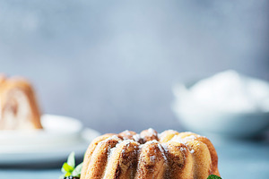 Homemade marble cake featuring yummy, powdered sugar, and rustic