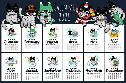 Calendar page with cute cat