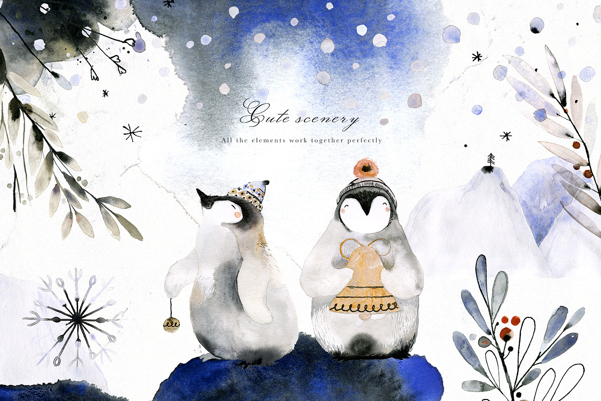 Vague Christmas Watercolor & Ink Set, an Animal Illustration by Bibela (Photo 4 of 14)