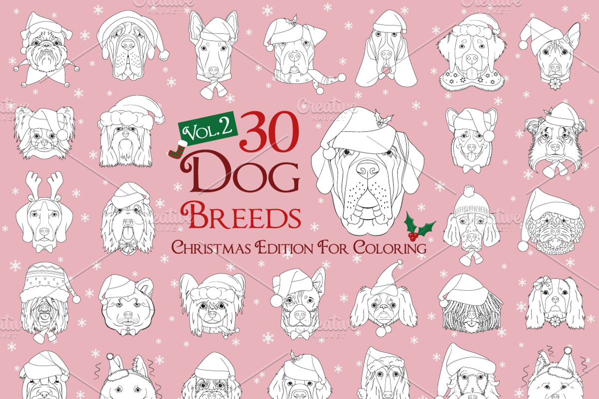 Christmas 60 Dog Breeds for Coloring, an Animal Illustration by asantosg (Photo 3 of 9)