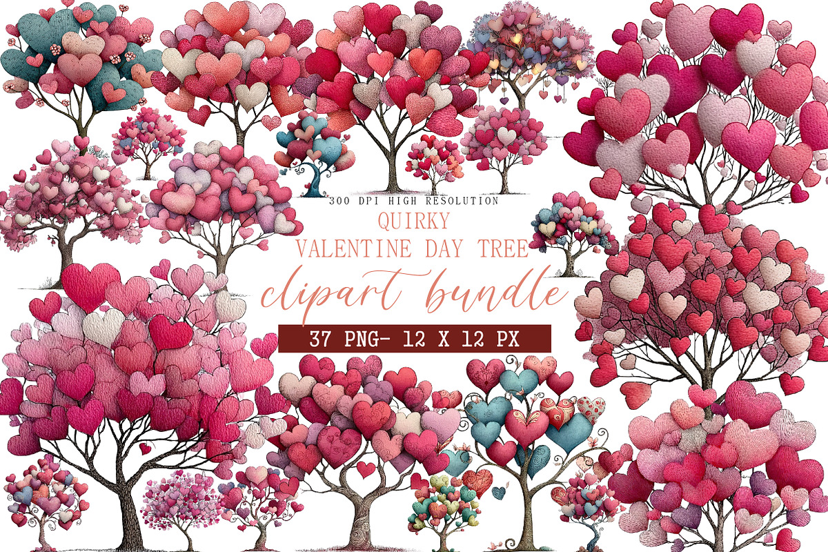 Quirky Valentine Day Tree Clipart, an Illustration by DreamArtGraphic (Photo 1 of 4)