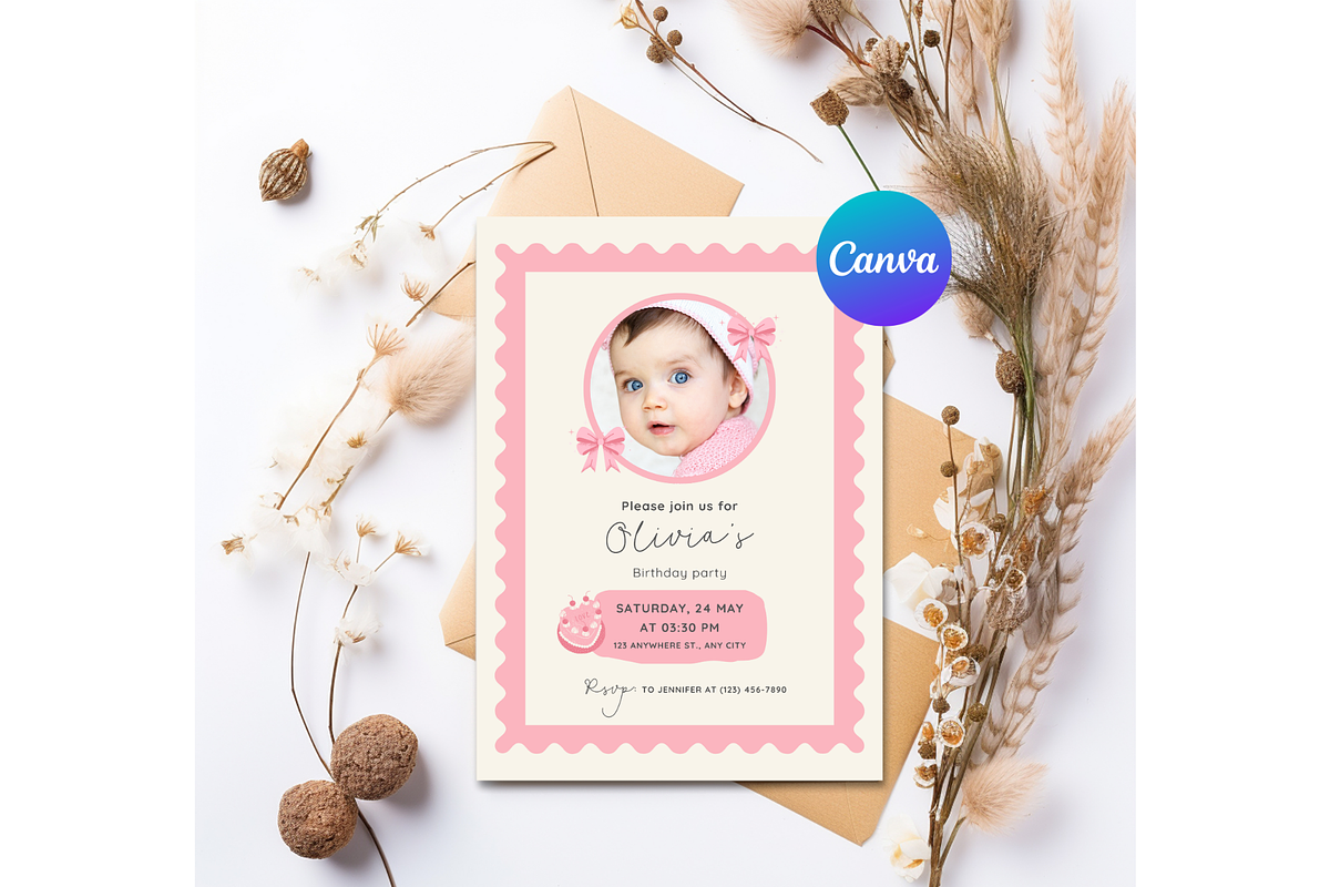 Girl Photo Birthday Invitation, a Card Template by Minda Studio (Photo 2 of 3)