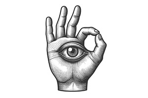 Surreal Hand With Eye In OK Gesture