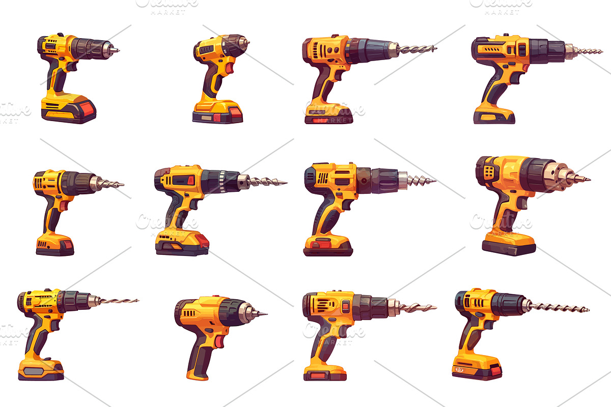 Set of cartoon drills and, an Illustration by LadadikArt